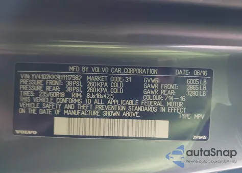 2017 Volvo Xc90 T5 Momentum из США, поврежденный, VIN YV4102KK9H1117982